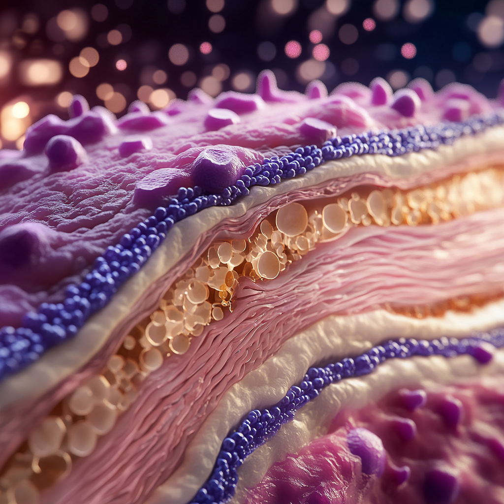 Microscopic view of skin layers showcasing lamellar structure improvement.