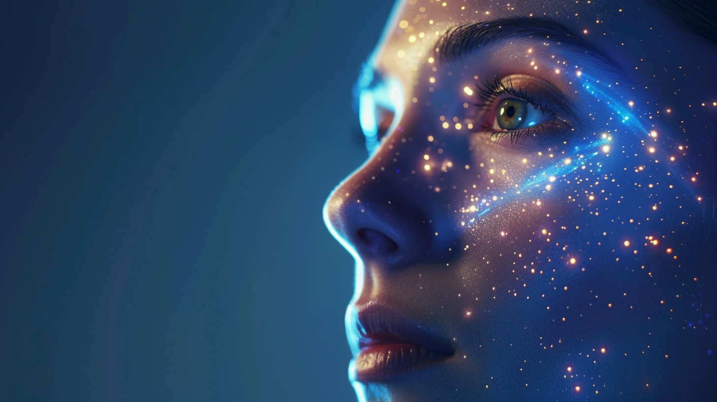 Nighttime conceptual image showing skin regeneration and energy repair in the dark